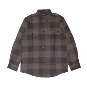 Detachable parts Dickies Long Sleeve Flannel Shirt Dark Olive Buffalo Plaid