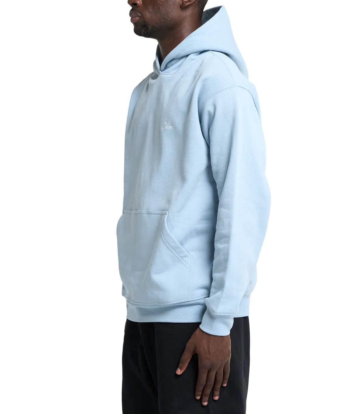 Meeting Ready Office Mood Dime Cursive Small Logo Hoodie Blue Fog