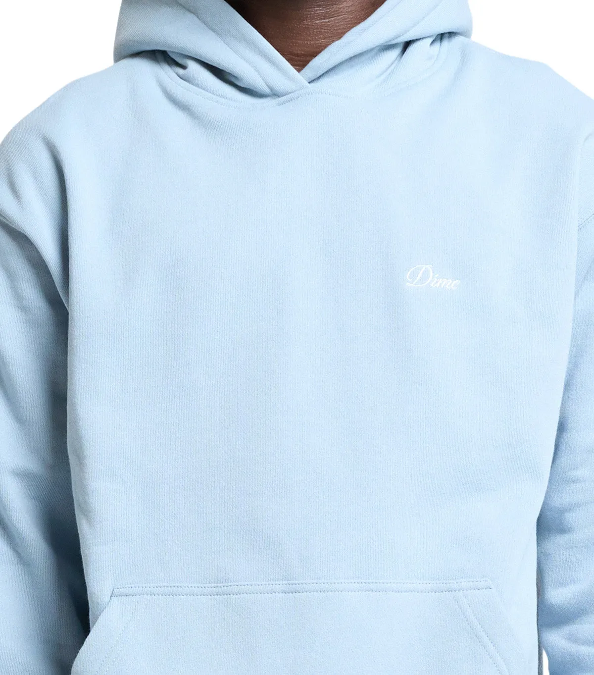 Dime Cursive Small Logo Hoodie Blue Fog Rustic Ease Harbor Style