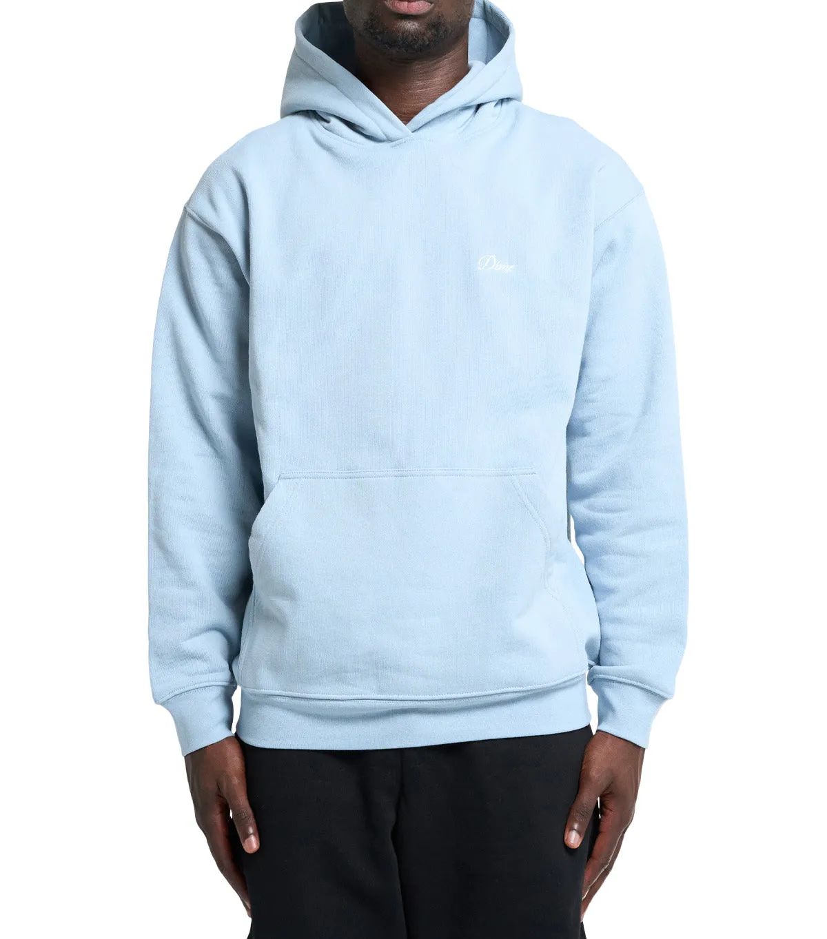 CompactPackability Dime Cursive Small Logo Hoodie Blue Fog