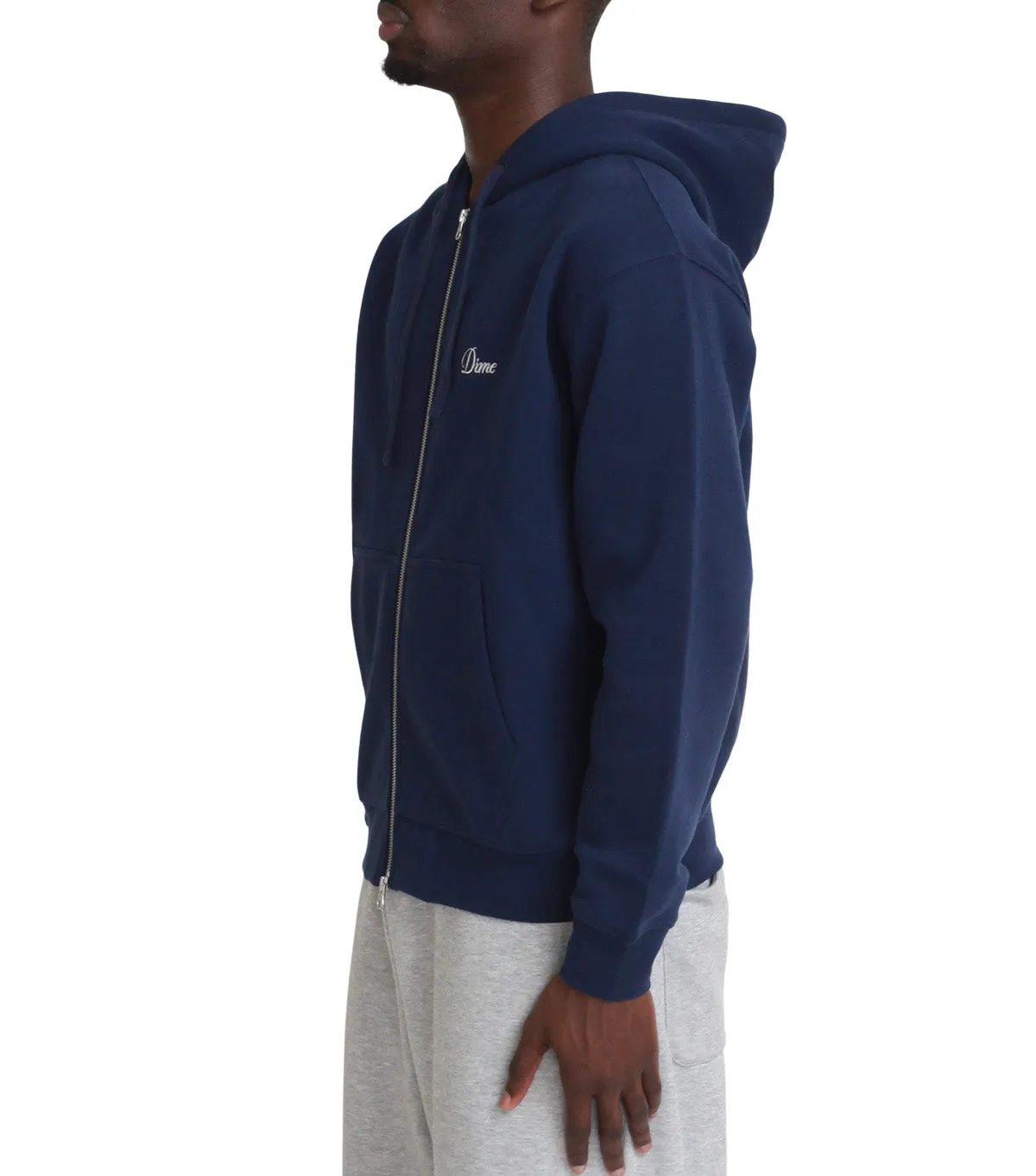 Dime Cursive Zip Hoodie Navy Flexible Waistline Smart Glow