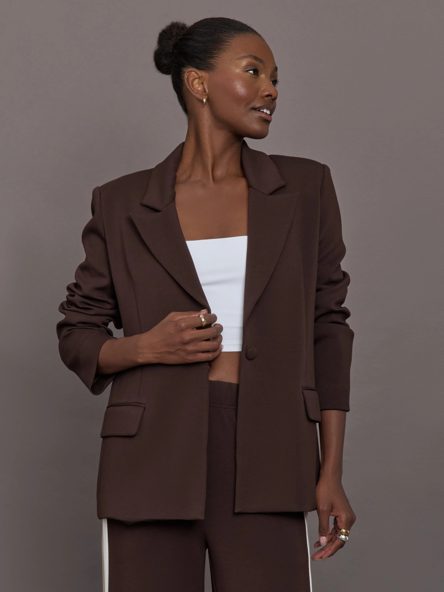 Single Breasted Blazer in Scuba - Chocolate Torte Ultra Soft Weave MachineWashable Fabric