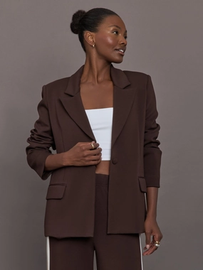 Reinforced Knee Panels Single Breasted Blazer in Scuba - Chocolate Torte