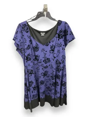 Dress Casual Midi By City Chic In Black & Purple, Size: L Ruched-Detail Gentle Aesthetic