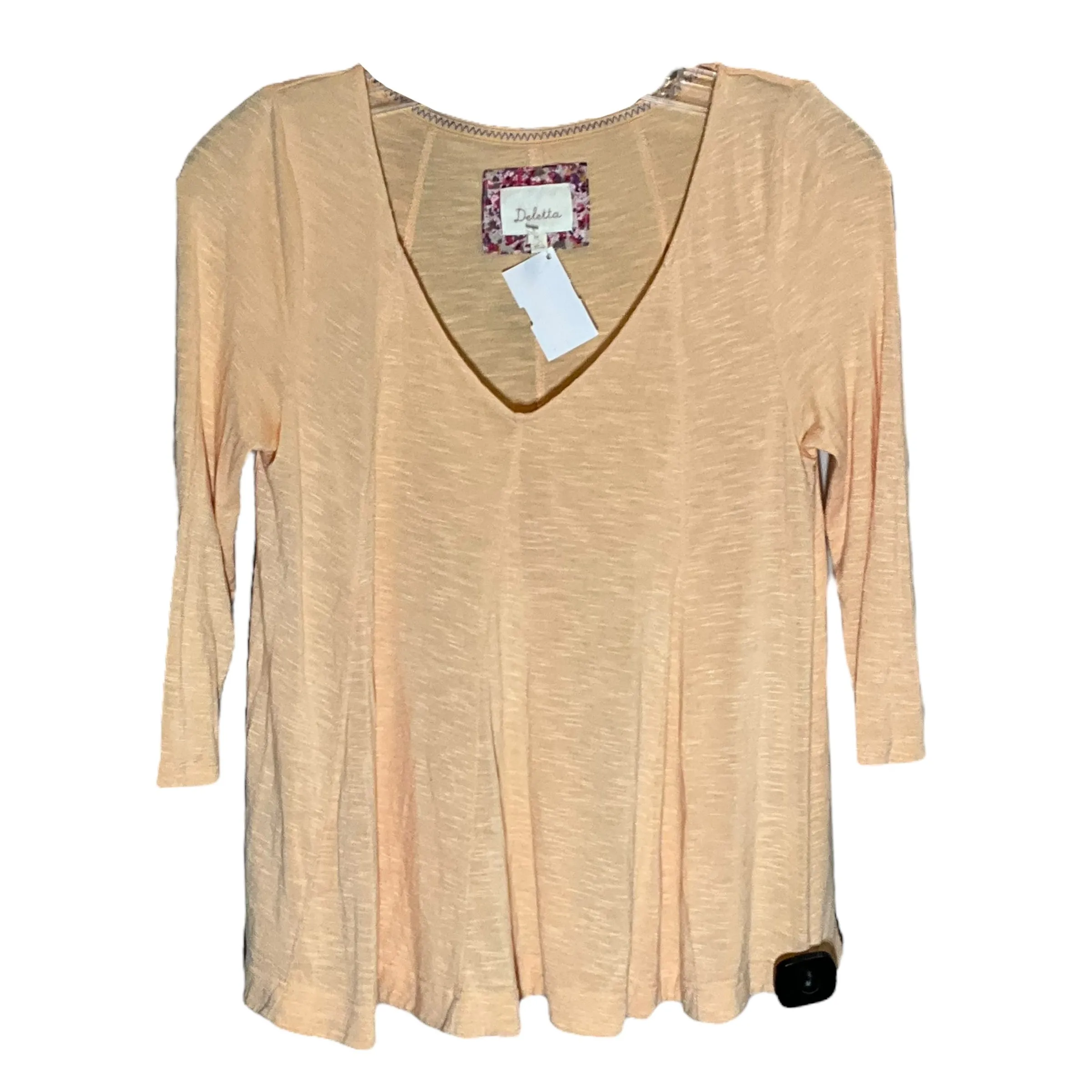 Orange Top Long Sleeve Deletta, Size Xs FlexFitTechnology Pure Linen Blend