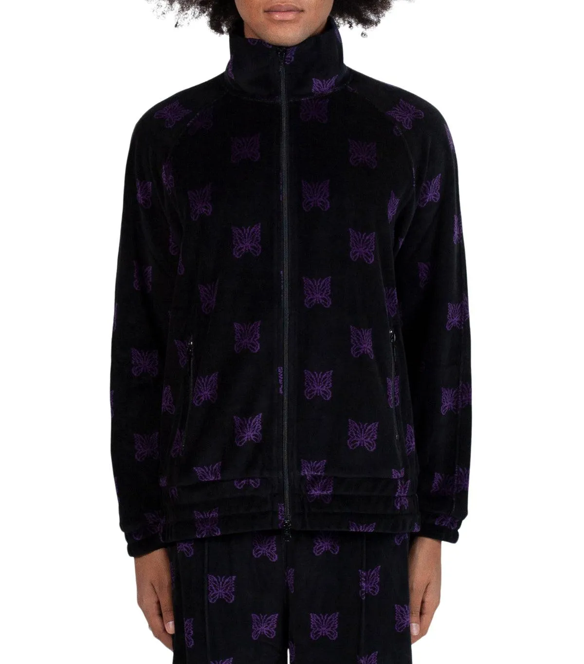 Needles Papillon Velour Track Jacket Black Purple AbrasionResistantClothing Colorfast Dye