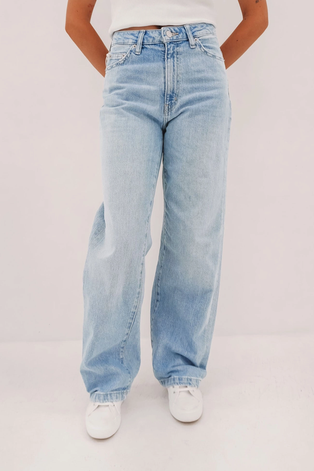 Stay Comfortable Hi Wide Jean Faded Blue