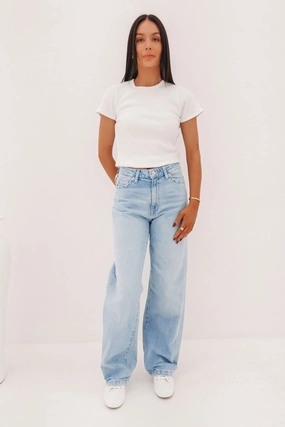 Weekend Warrior Luxury Athlete Fit Hi Wide Jean Faded Blue