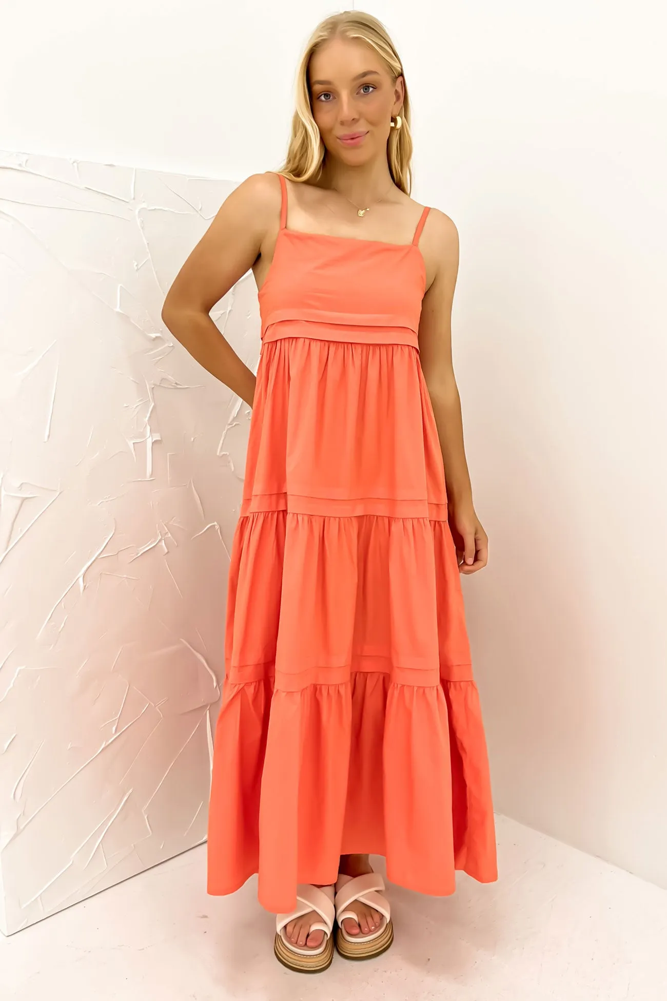 Esme Maxi Dress Coral Comfortable fit dress for all body types Modern Appearance