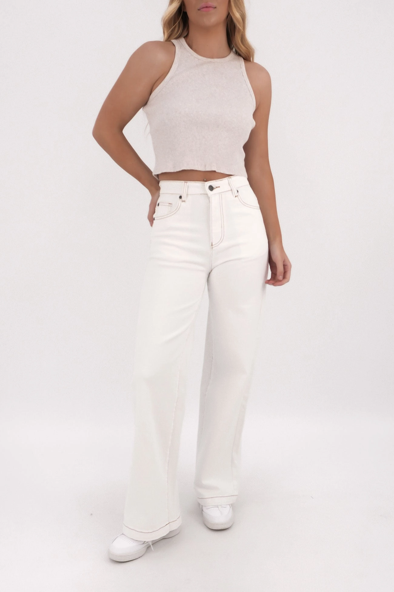 Neutral Loose Trend Setter Smart Casual Classic Wear Jacqui Wide Leg Jean Vintage White