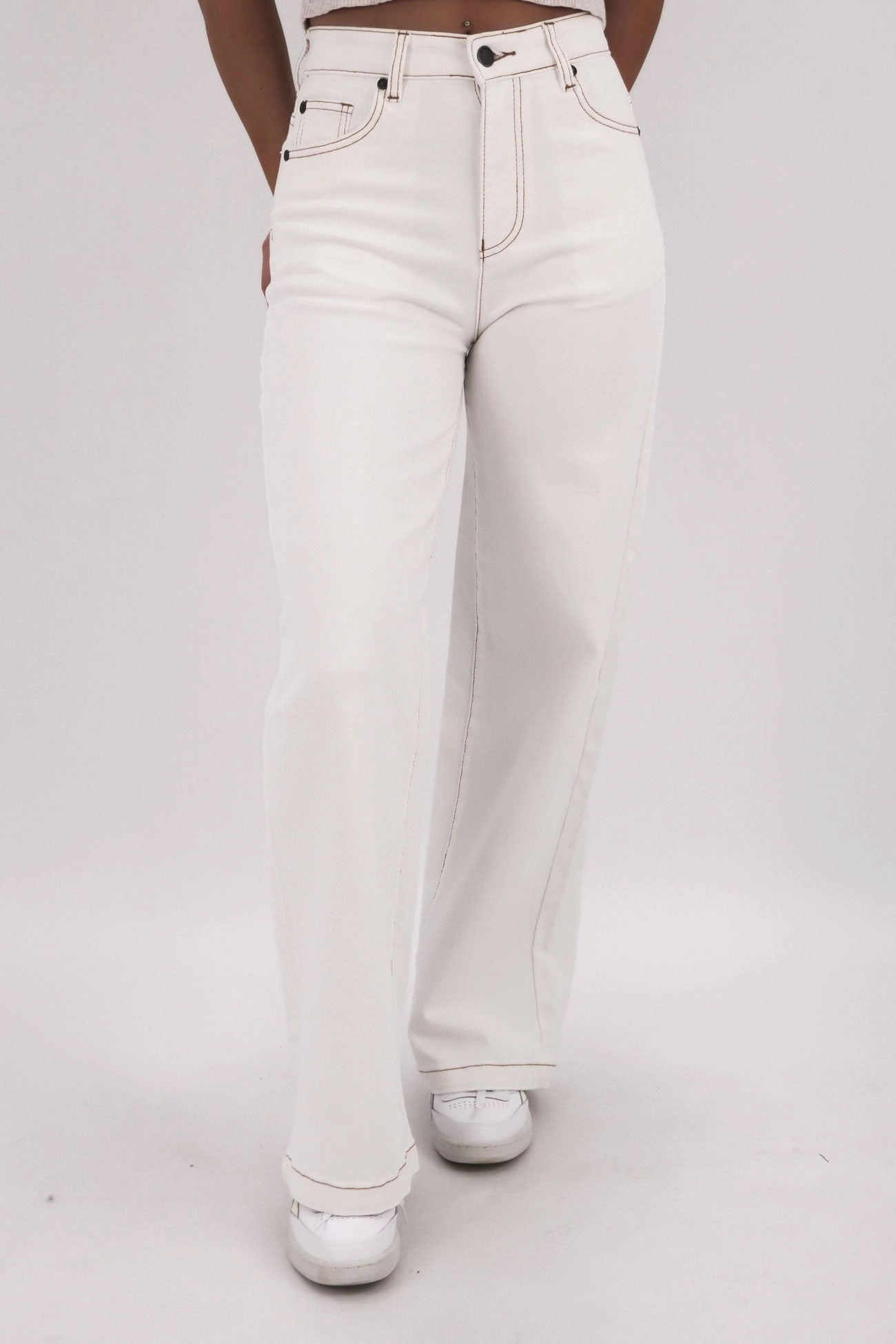 Jacqui Wide Leg Jean Vintage White Office Wear Trendy Home Comfort