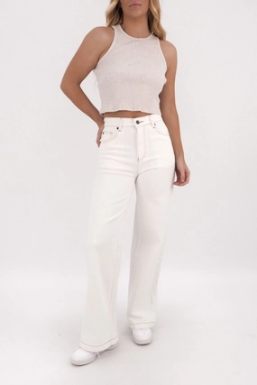 Neutral Loose Trend Setter Smart Casual Classic Wear Jacqui Wide Leg Jean Vintage White