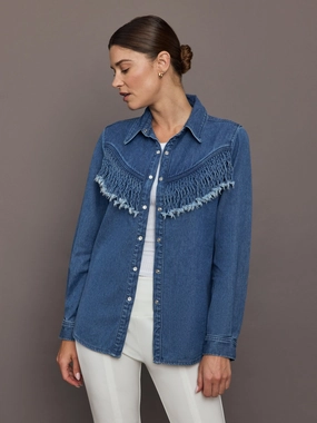 Wildwest Sylve Fringe Shirt - Blue Brushed Inner Layer Adjustable Cuff Openings