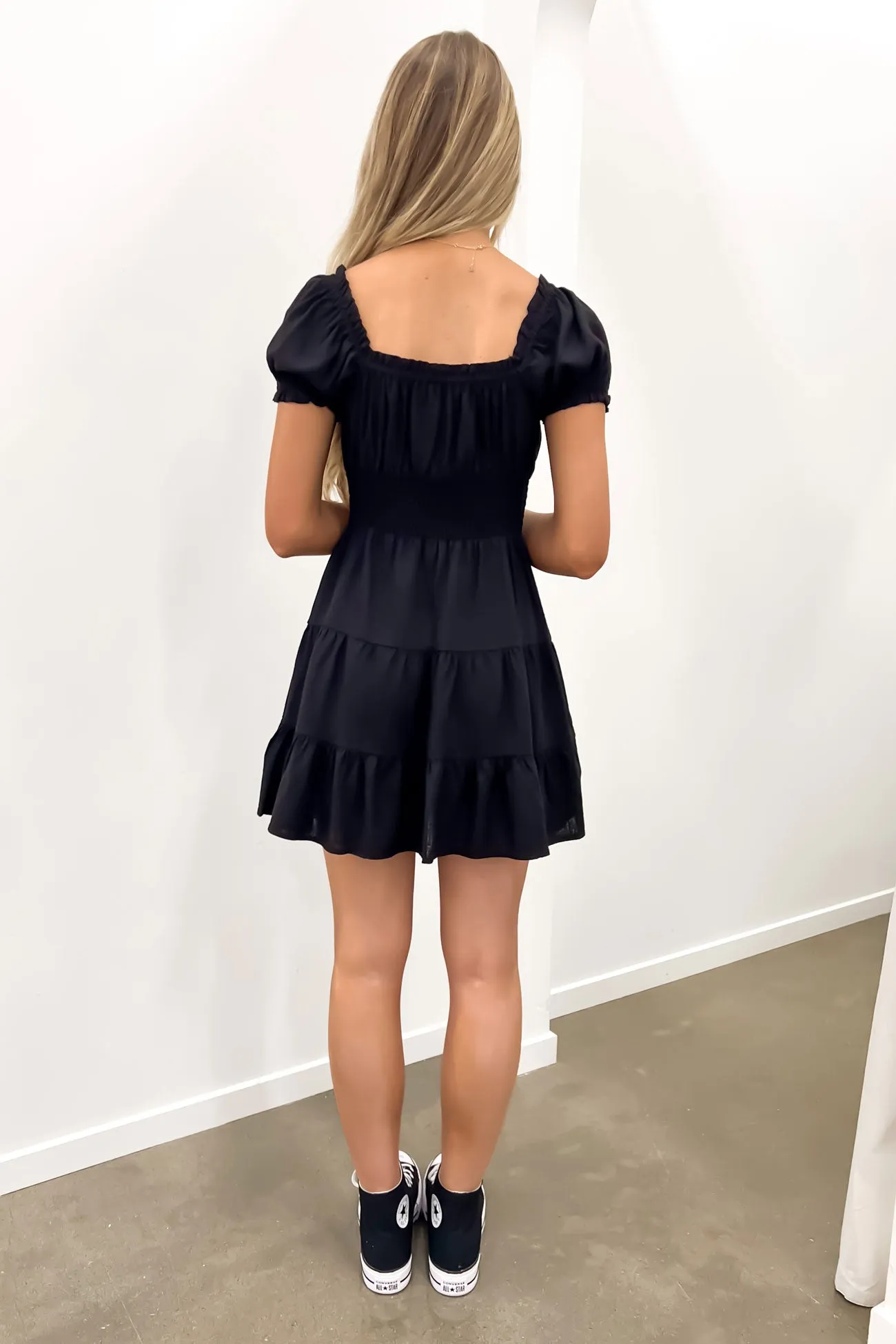 Cool Tone Luxe Linen Mini Dress Black