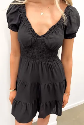 Jewel Tones Gender Free Luxe Linen Mini Dress Black