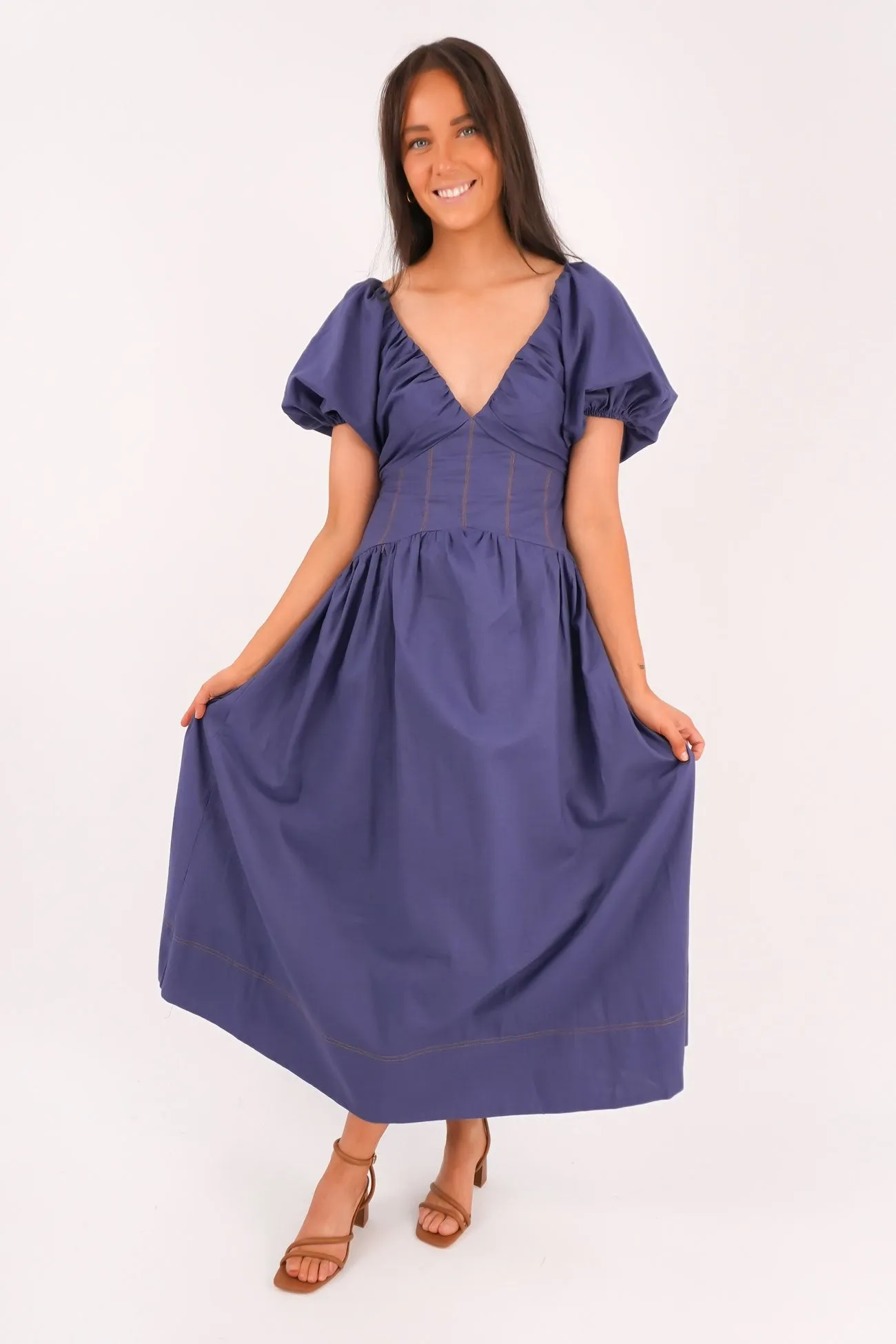 Balanced Look Light Coral Fate Midi Dress Blue