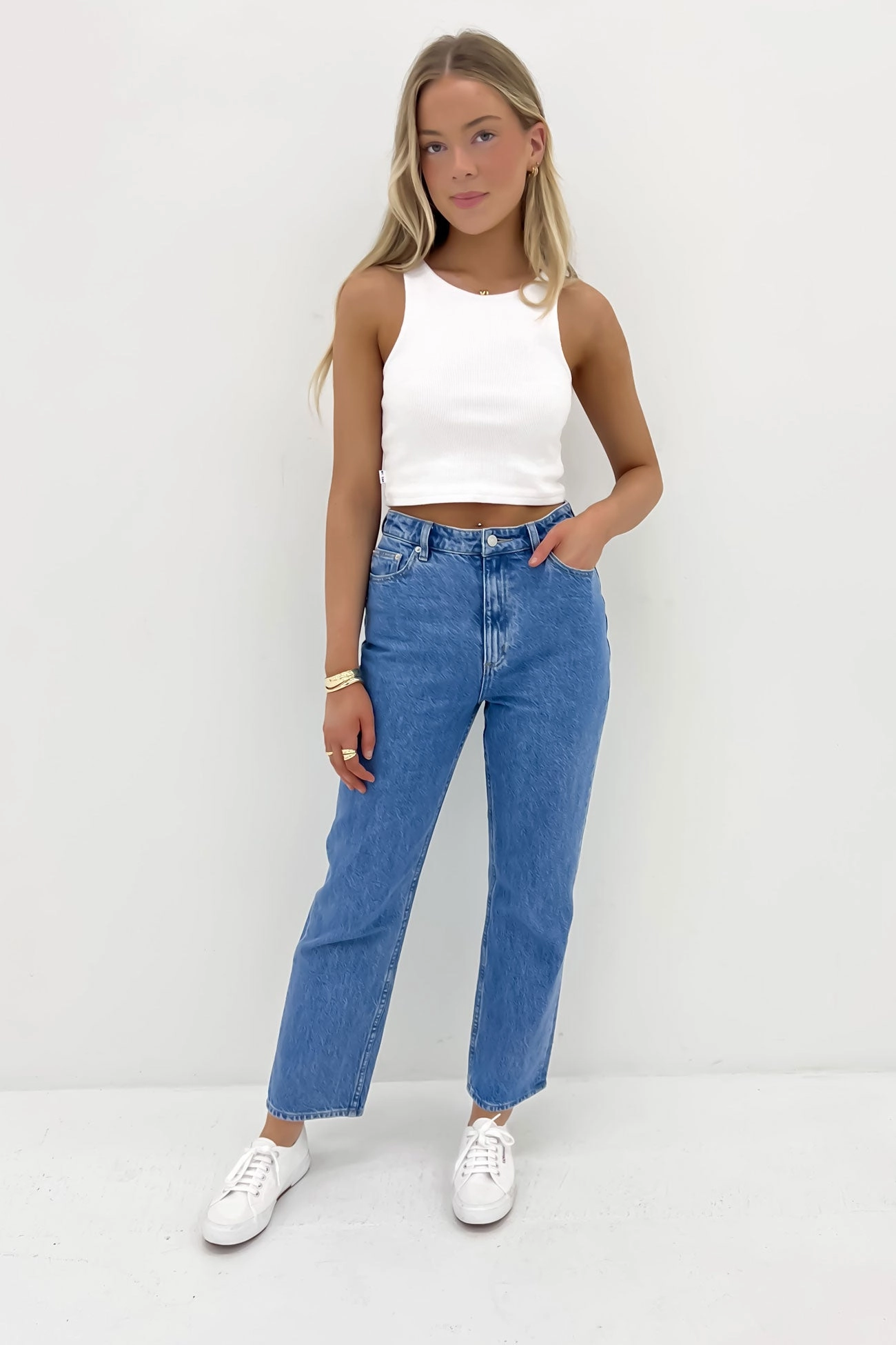Elegant Party Look Winter Warmth High Straight Jean Brooklyn Blue Petite