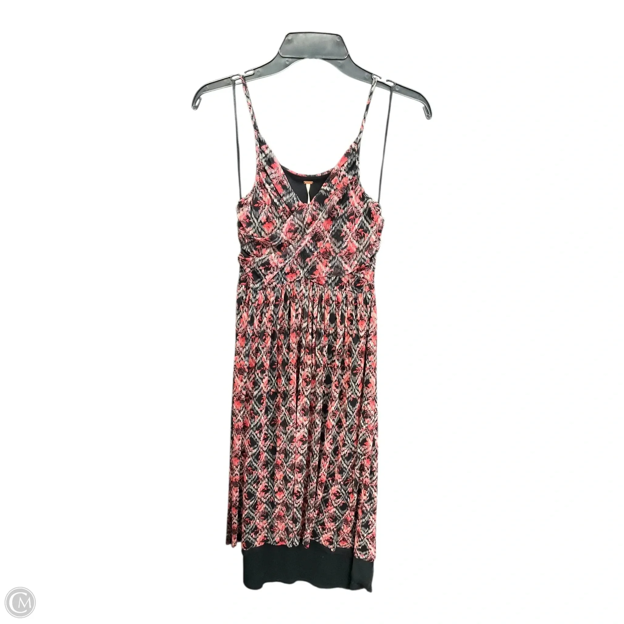 Bold-Color Contrast-Lining Dress Casual Midi By Free People In Black & Red, Size: M