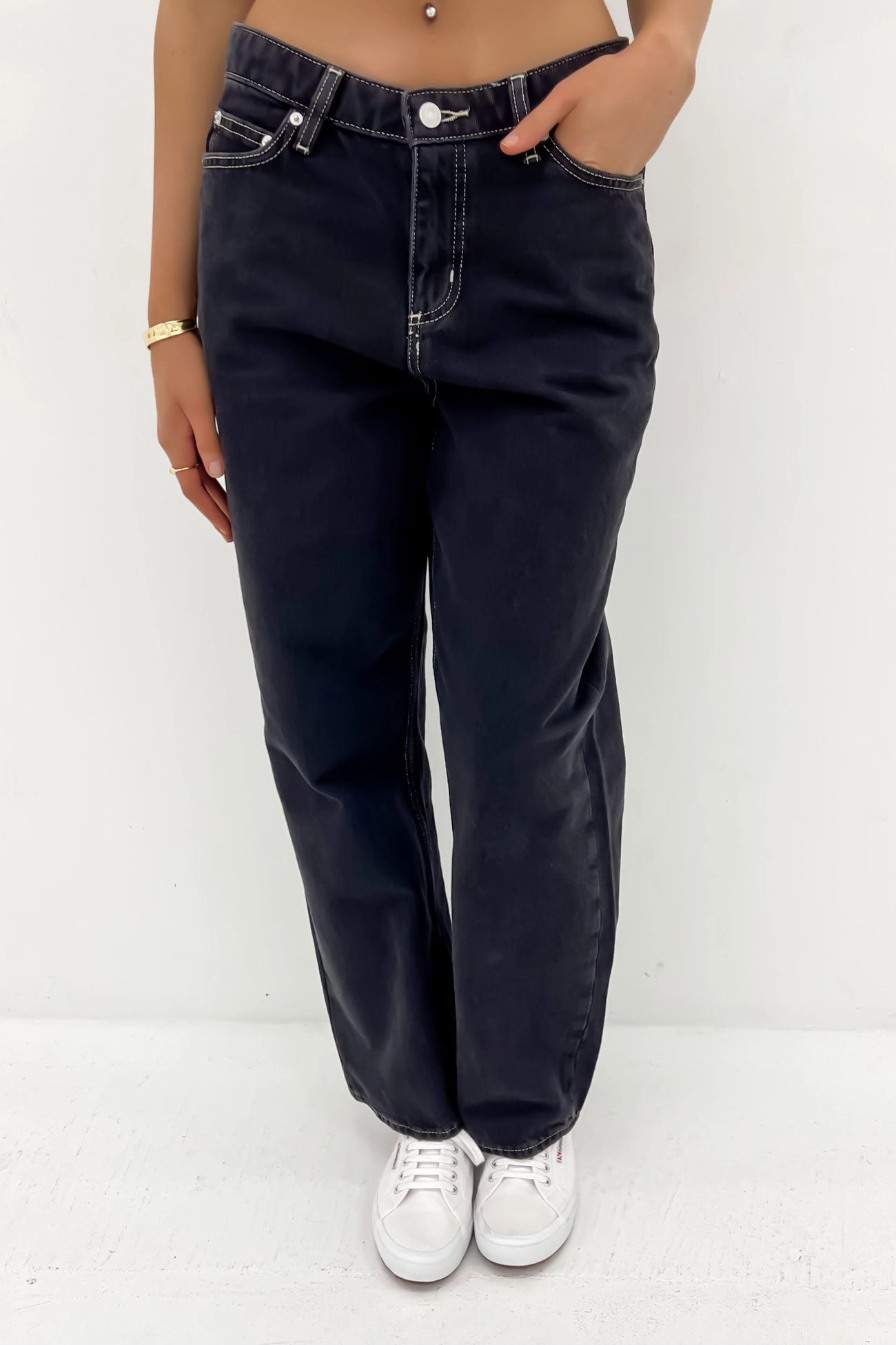 Mid Baggy Jean Throwback Black Petite Flexible Match