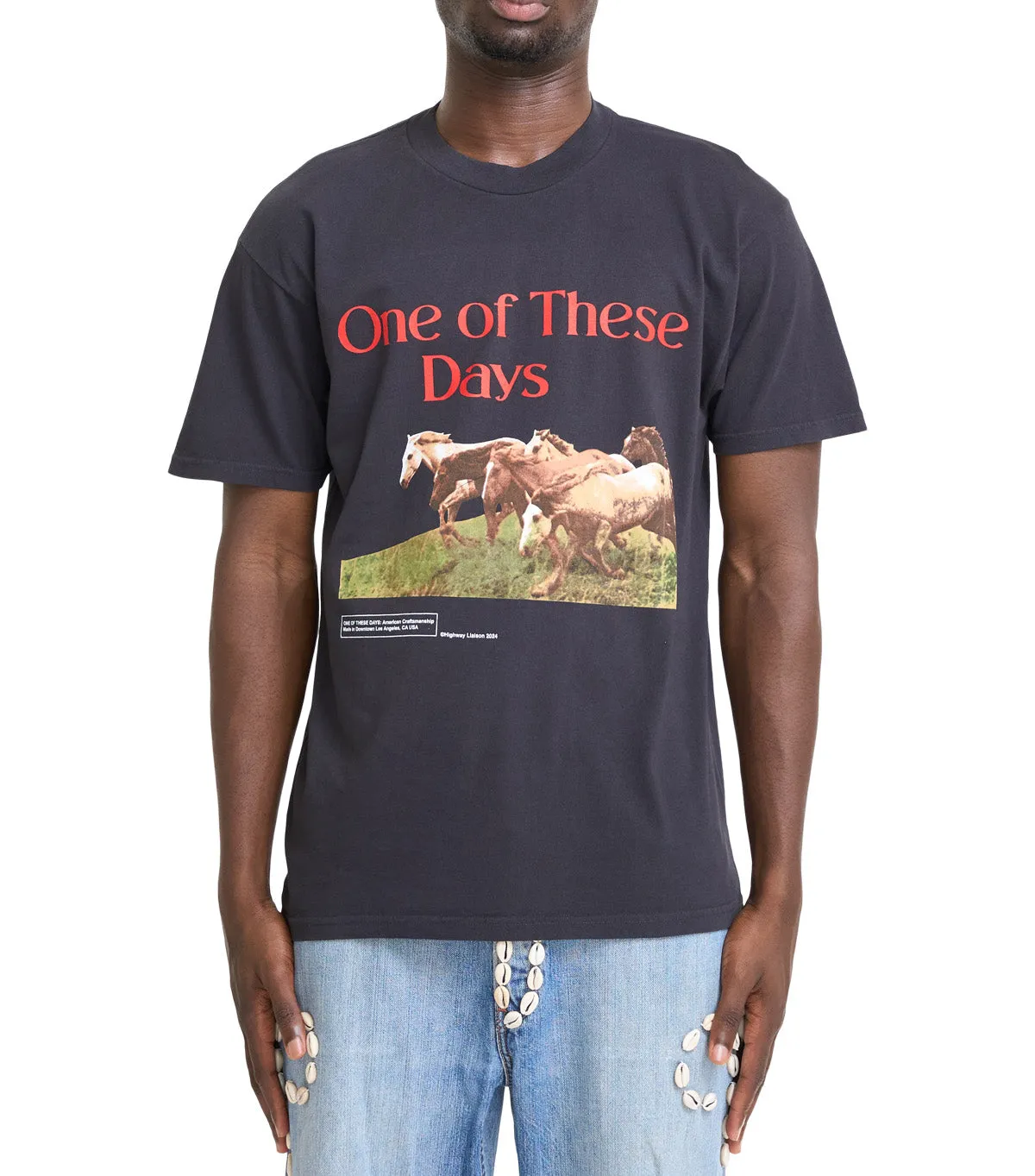 Tencel Blend Fabric PrecisionTailoring One Of These Days Wild Horses Short Sleeve T-Shirt Black
