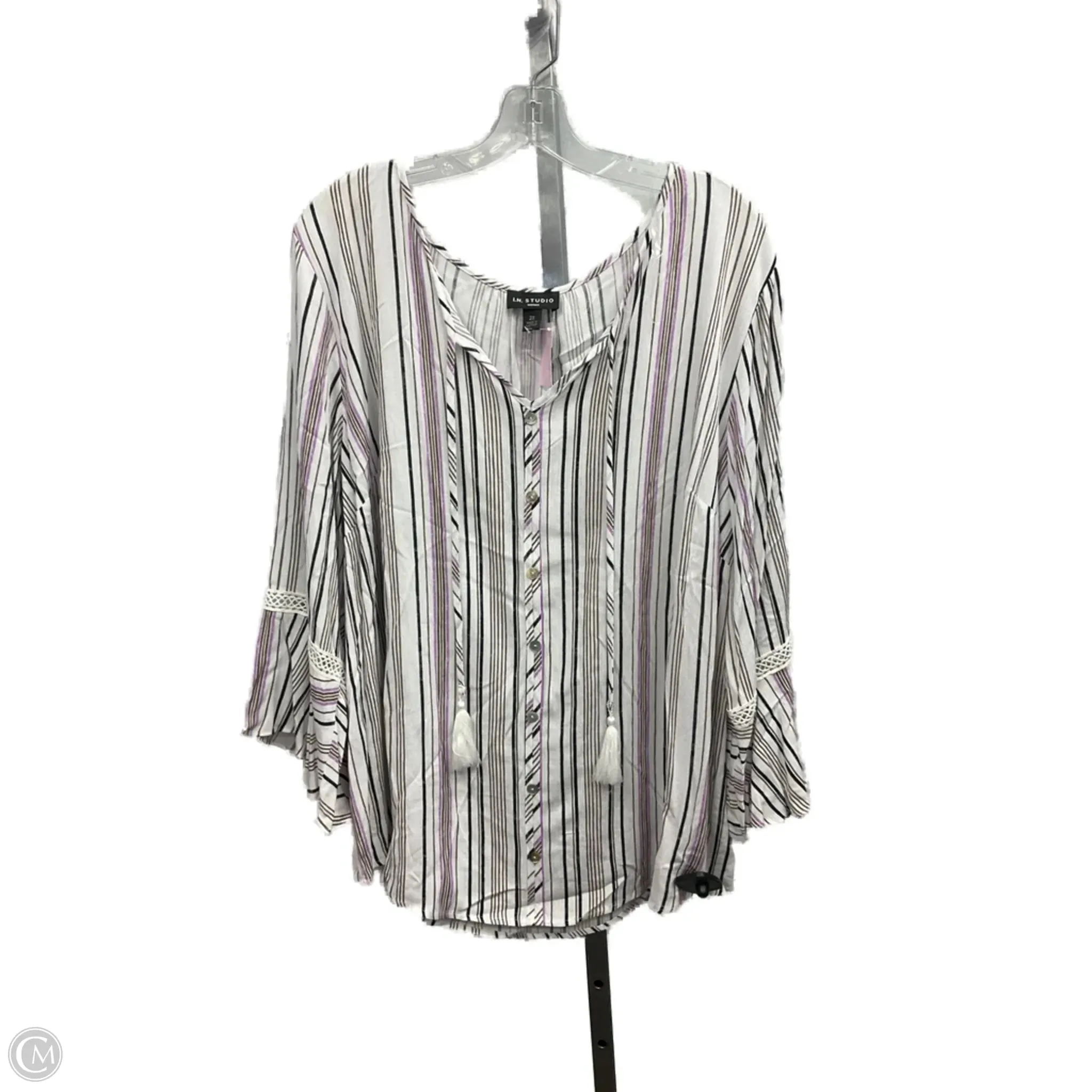 SmoothGripFastenings Foldable Hem Top 3/4 Sleeve By I.N.Studio In Striped Pattern, Size: 2x