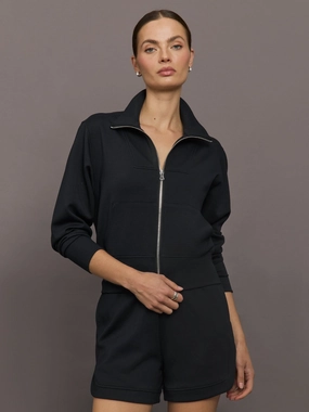 Full Zip Jacket in Interlock - Black Breathable Knitwear