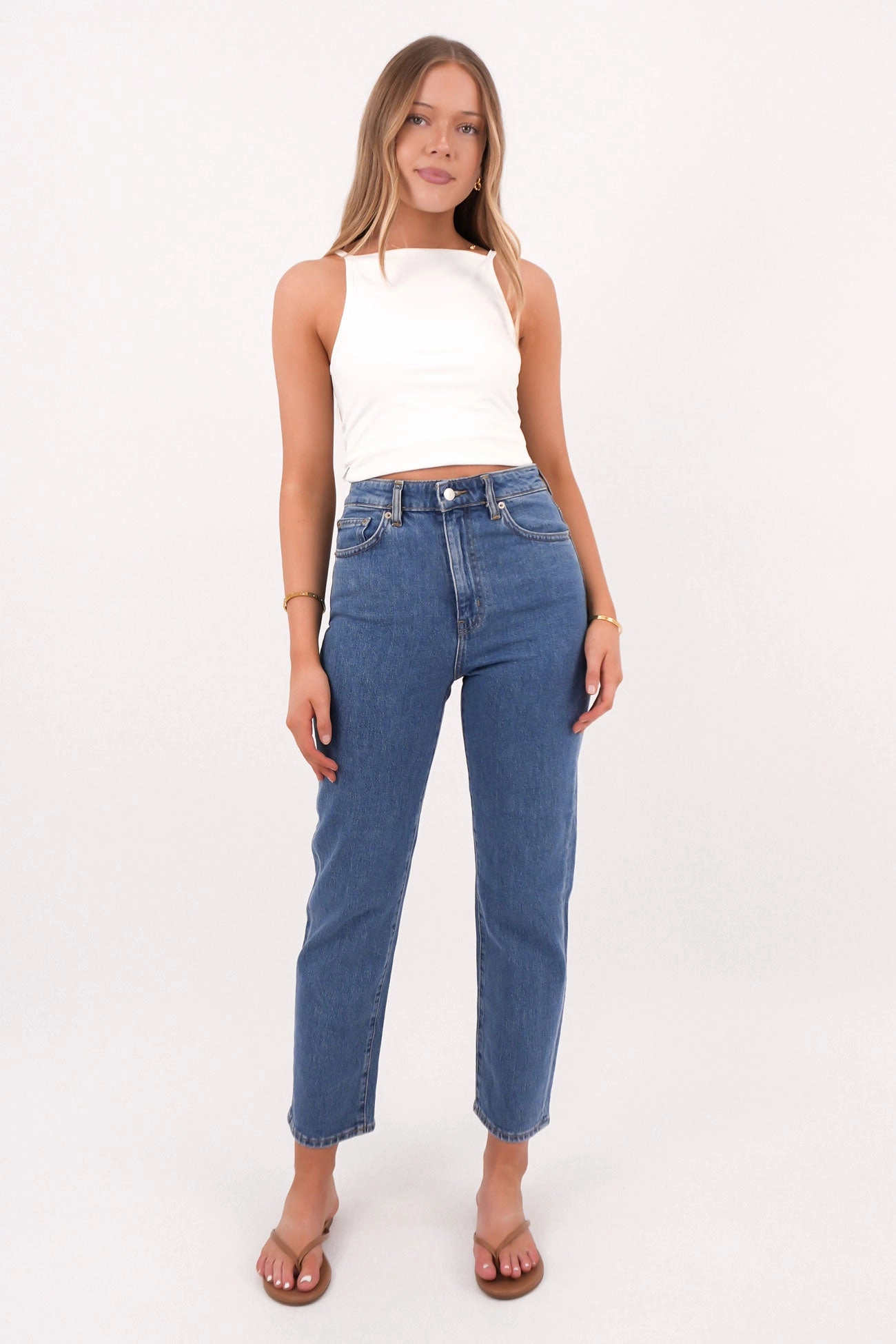Go To Look Comfy Classic High Quality Hi Straight Crop Jean Forever Blue
