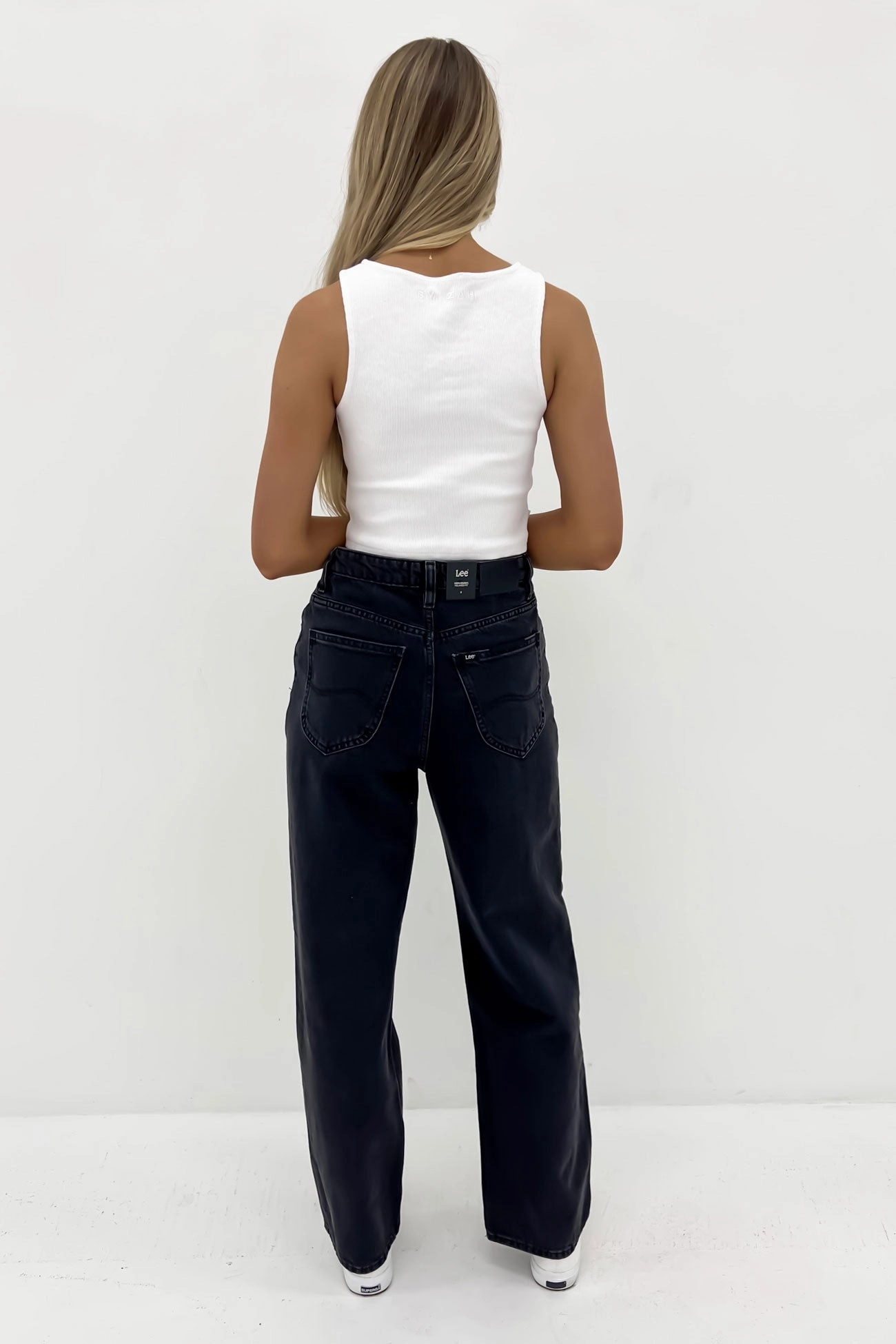 High Baggy Jean Dusted Black Petite Stretch Enhanced Mobility