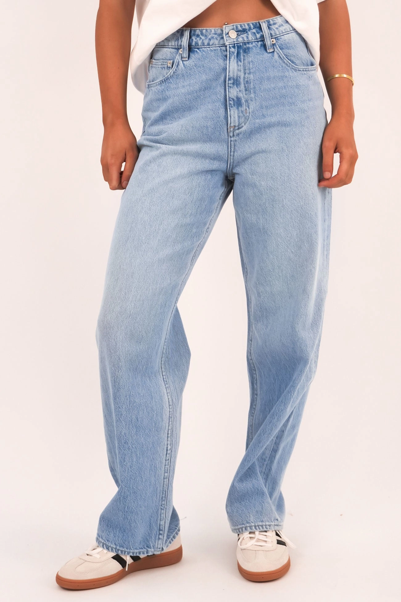 Eco Friendly Fashion Lover Morning Stroll Double Layered Knees High Baggy Jean Horizon Blue Petite