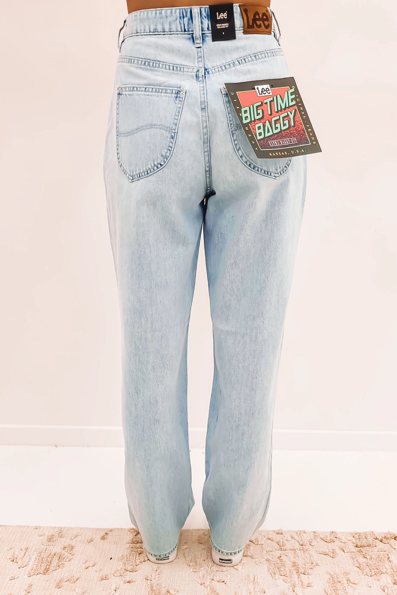 Flexible Waistband All Season Fabric Weight High Baggy Jean Oxy Stone Blue