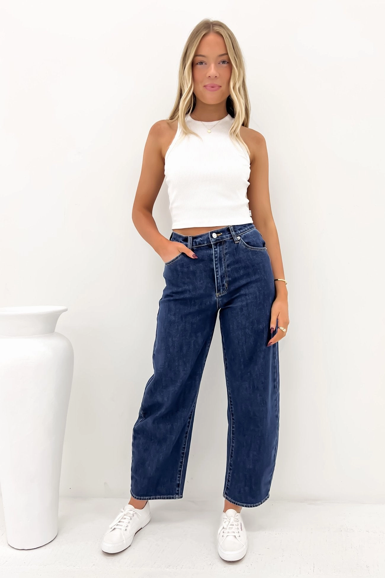 Gigi Barrel Jean Forever Blue No Gap Waistband