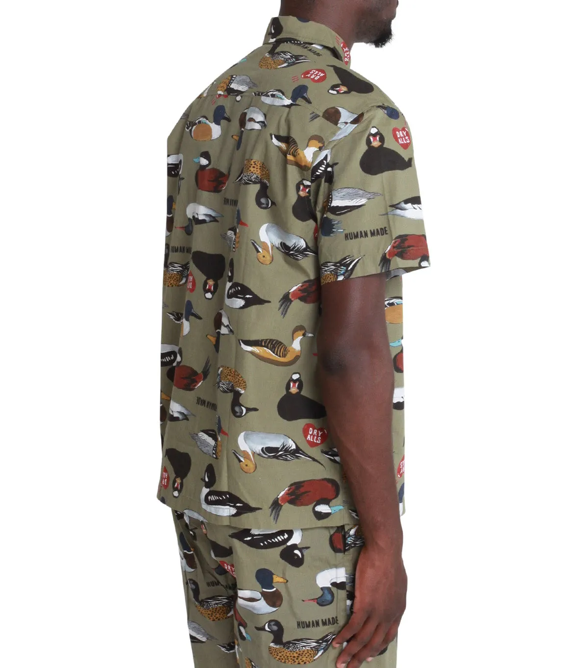 Human Made Duck Short Sleeve Shirt Olive DoubleLayered Fabric Free Shape