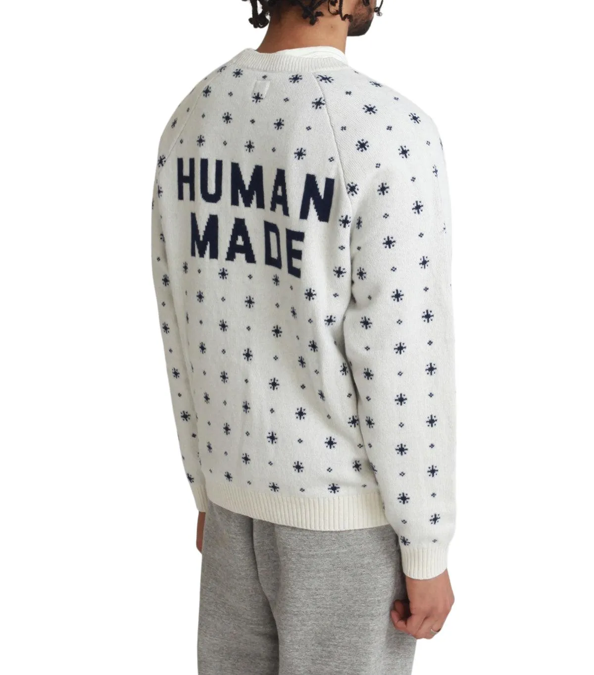 Human Made Polar Bear Jacquard Knit Sweater White FlexibleNeckline Durable Reinforced Edges