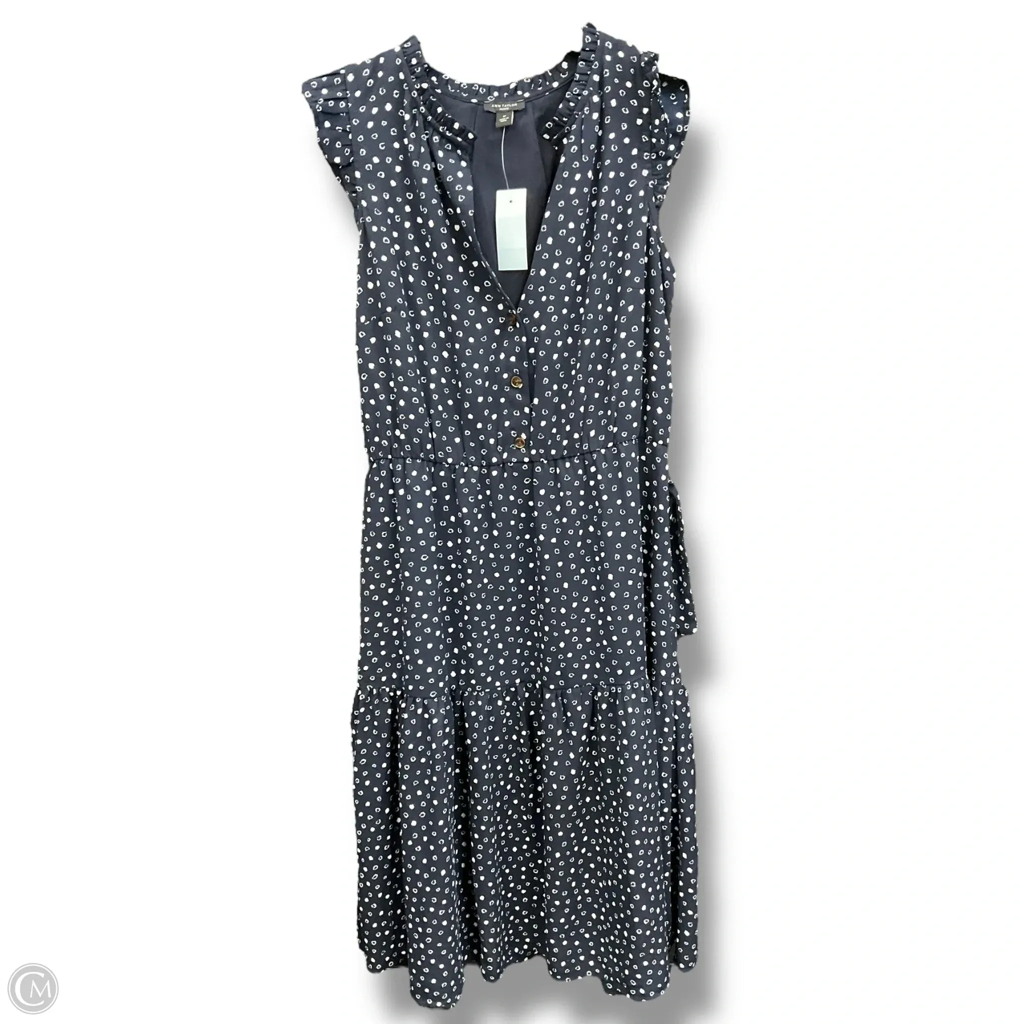 Dress Casual Midi By Ann Taylor In Navy, Size: Sp Day Magic Sheer Element