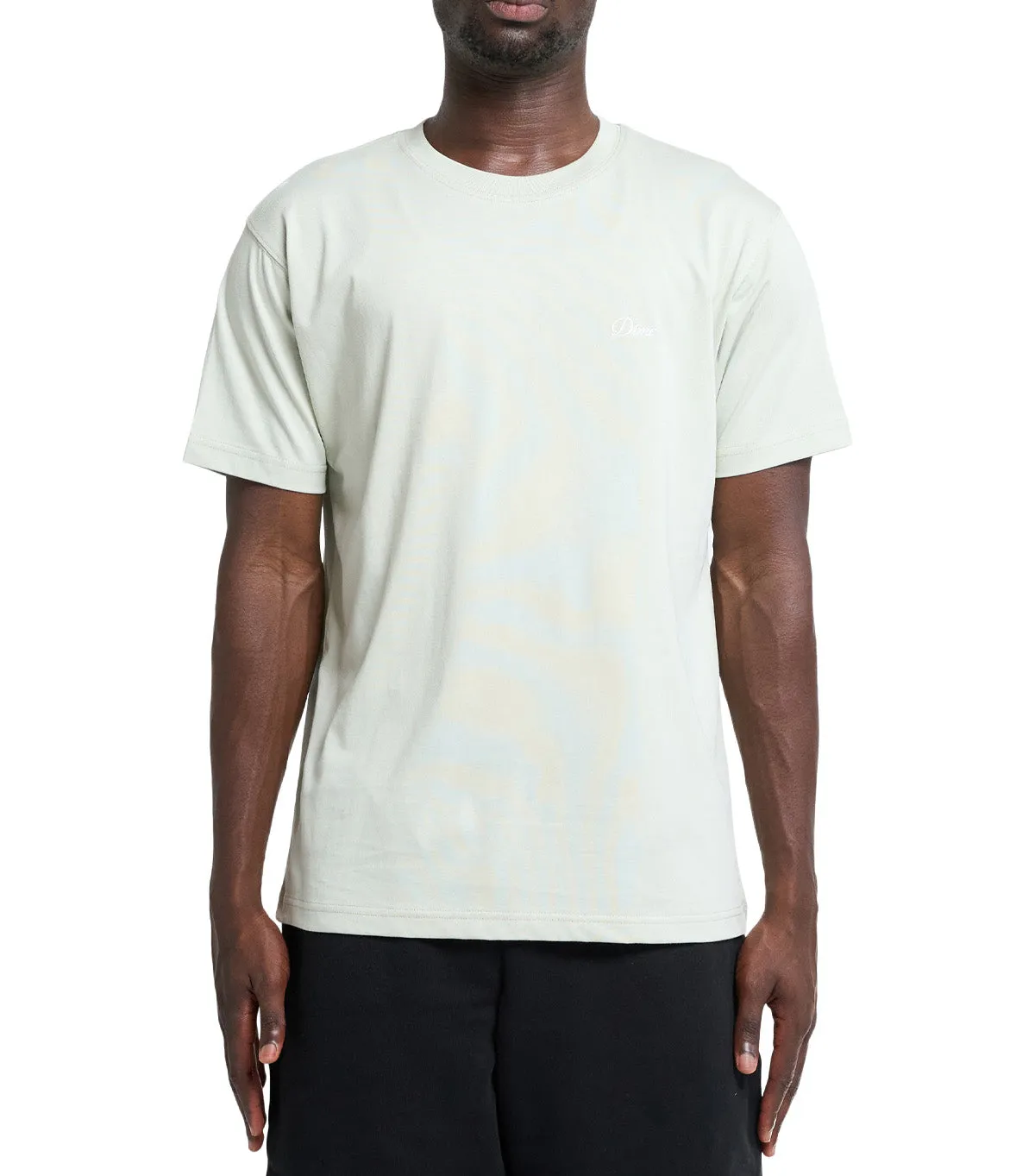Dime Cursive Small Logo T-Shirt Charcoal Moss smooth zipper Travel Vibe