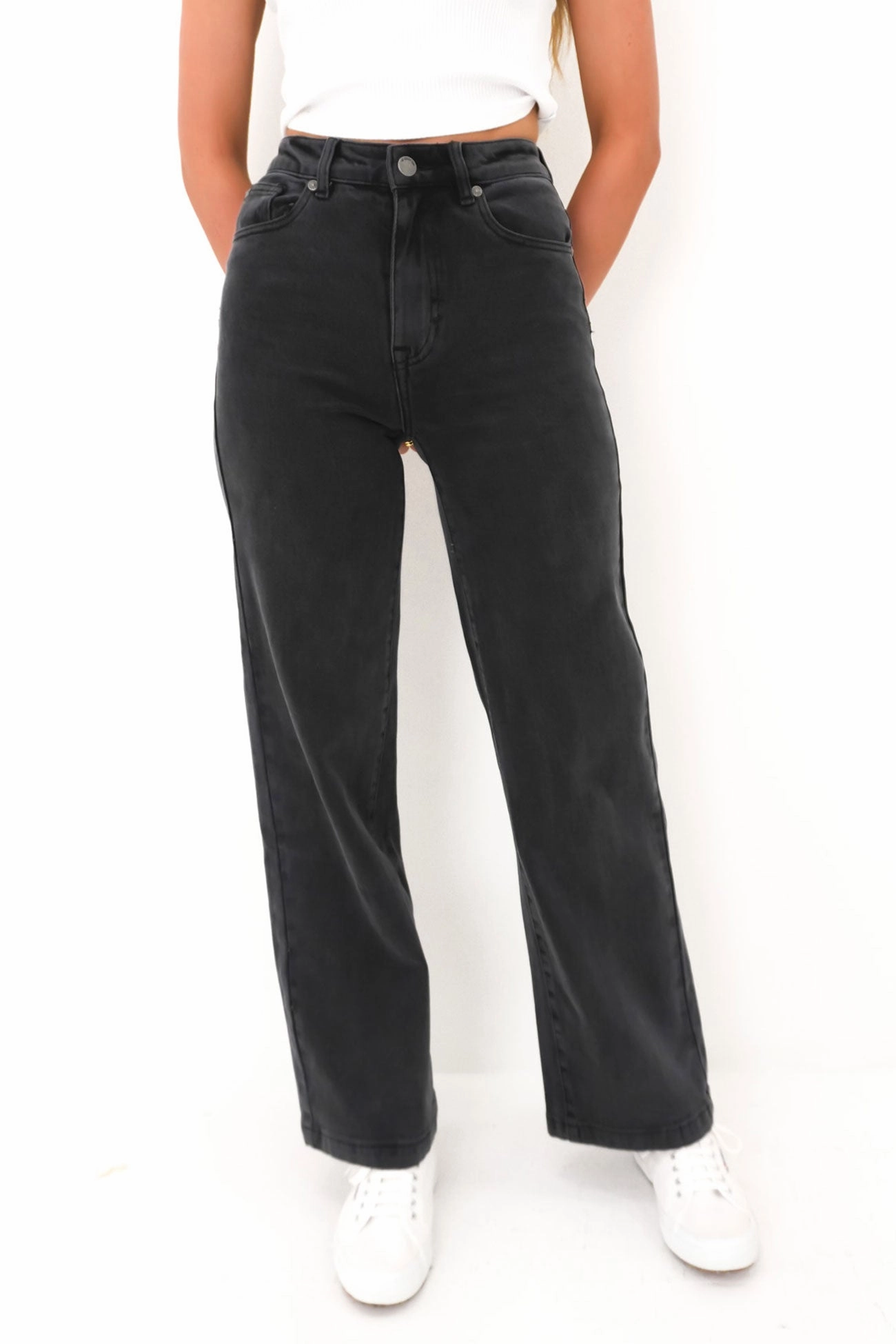 Unisex Wear Premium Jacqui Wide Leg Jean Washed Black