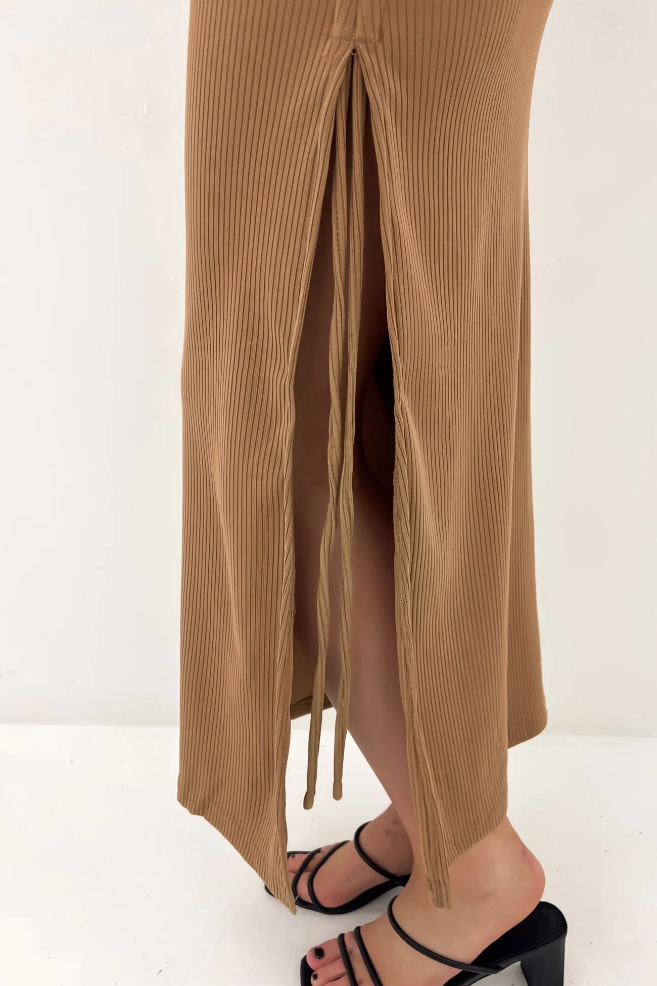 Jayden Ribbed Maxi Dress Latte Grace Walk