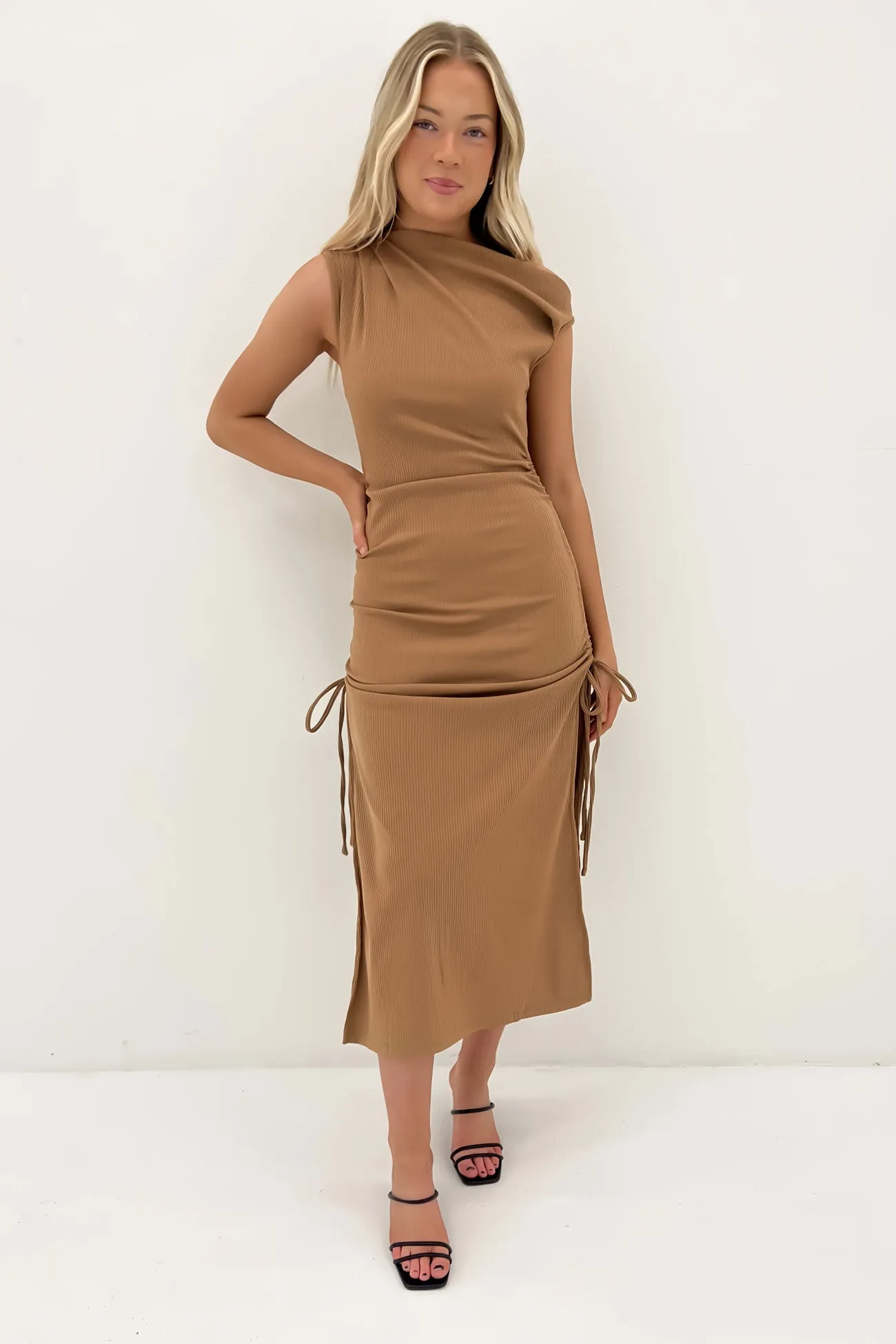 Jayden Ribbed Maxi Dress Latte Tactile Feel