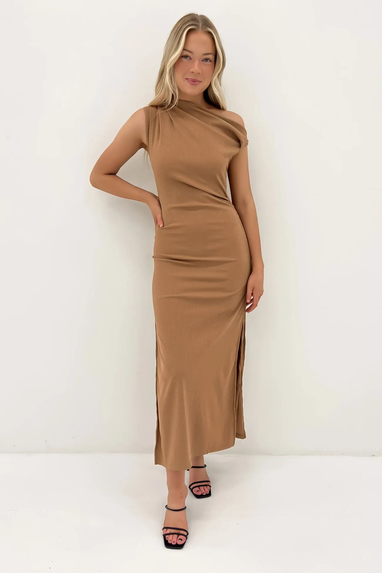 Jayden Ribbed Maxi Dress Latte AntiStaticMaterial Chic and Simple