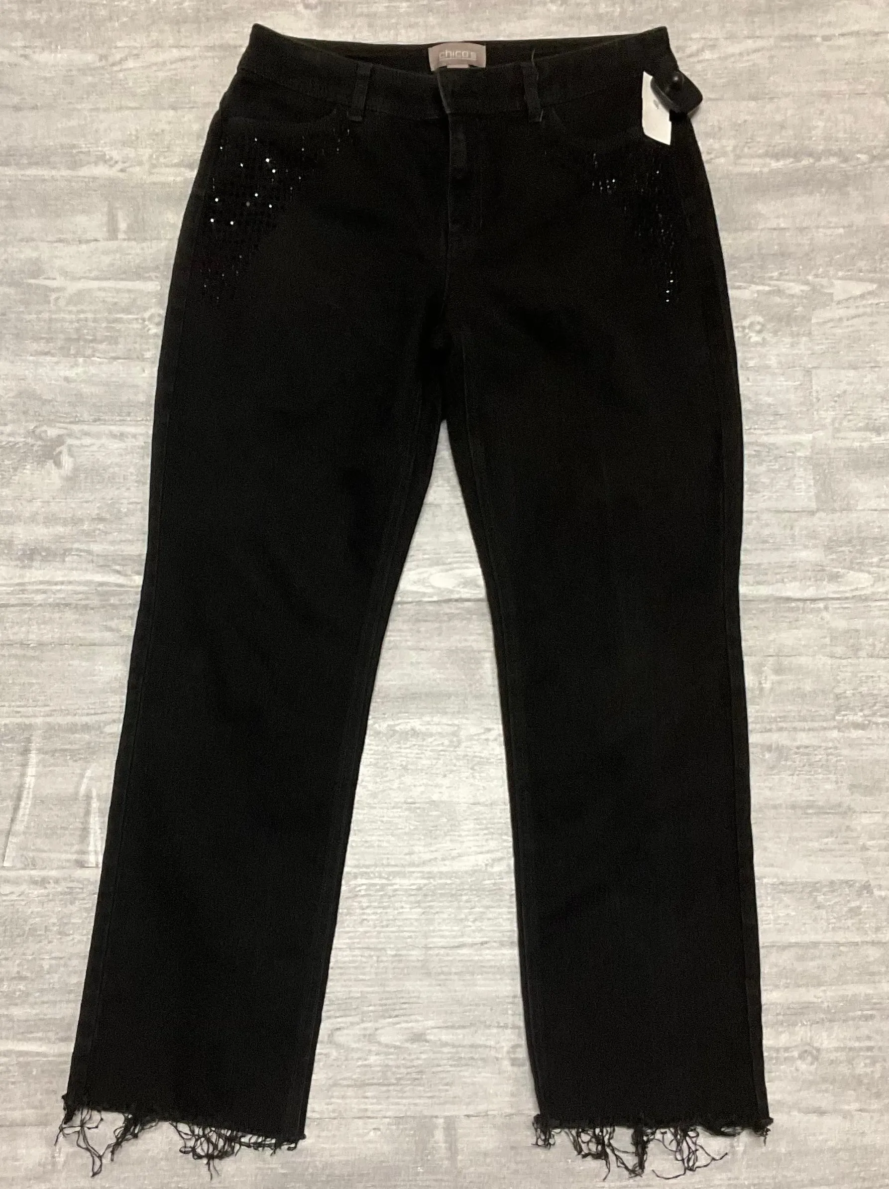 Boho chic Performance Comfort Jeans Cropped By Chicos In Black Denim, Size: 6