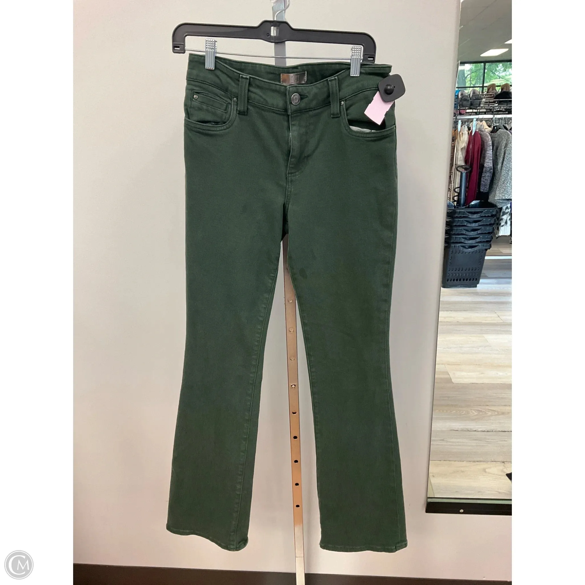 Modern Utility Durable Stitching Jeans Flared By Kut In Green, Size: 6