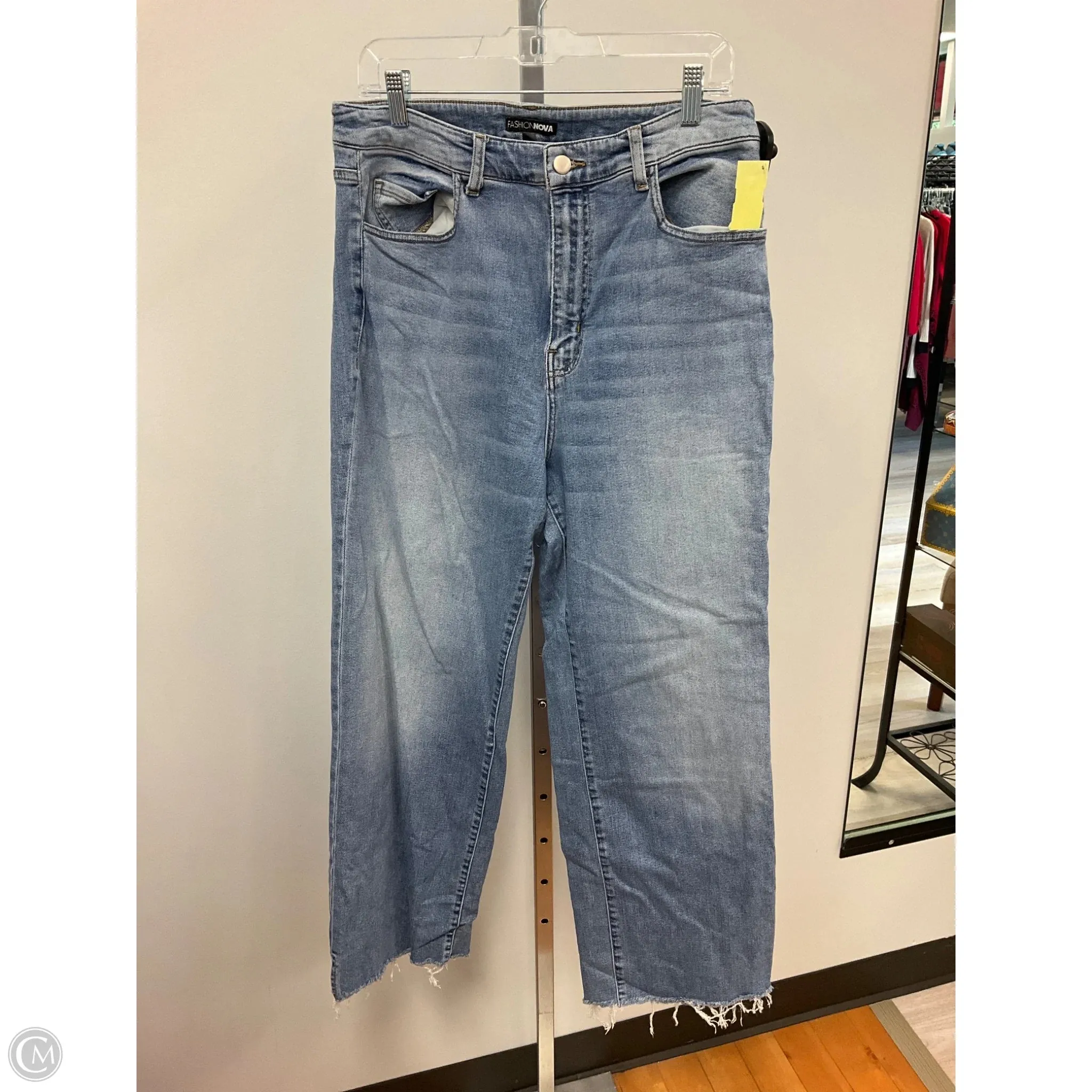 Stretch waistband Jeans Wide Leg By Fashion Nova In Blue Denim, Size: 14