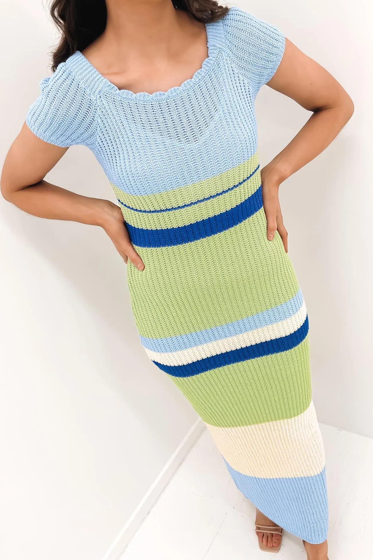 Johanna Knit Dress Blue Green Empire-Waist