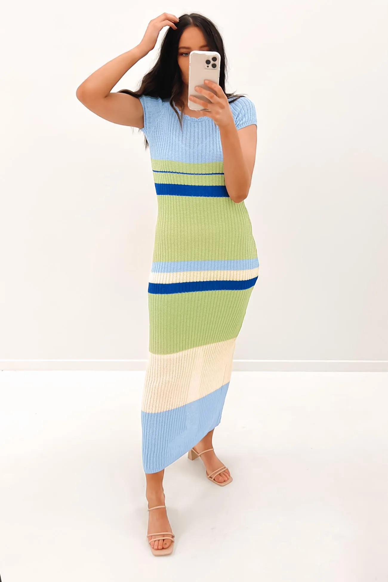 Refined Line Soft and Light Johanna Knit Dress Blue Green