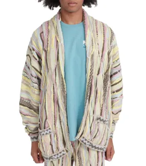 AbrasionFreeZone DurableReinforcedElbow Kapital 7G Knit Gaudy Cardigan Yellow