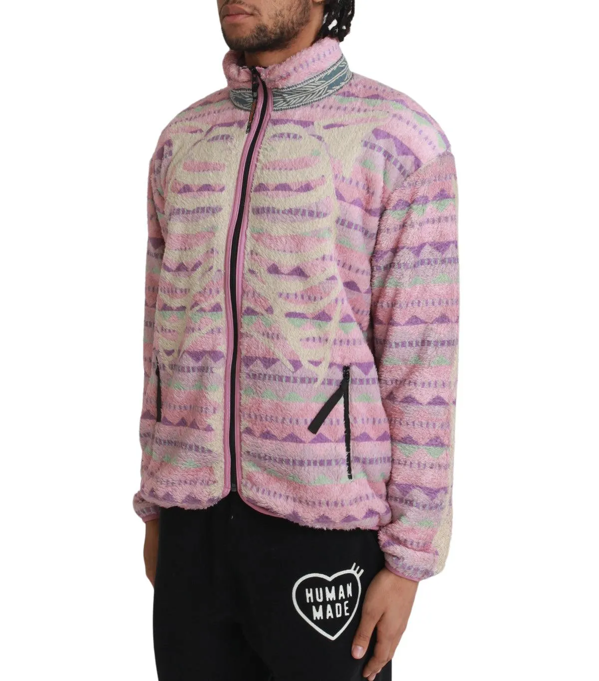 Permanent Crease Soft Inner Lining Kapital Ashland Stripe & Bone Fleece Zip Blouson Pink
