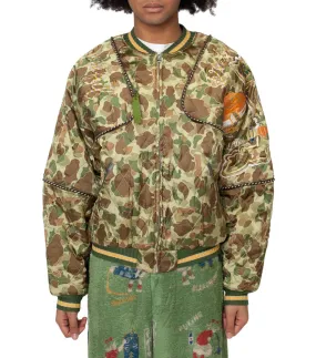 Plane Mood Kapital Rayon Satin Quilting Camo Sham Bomber Jacket (Beautiful Vietnam) Khaki