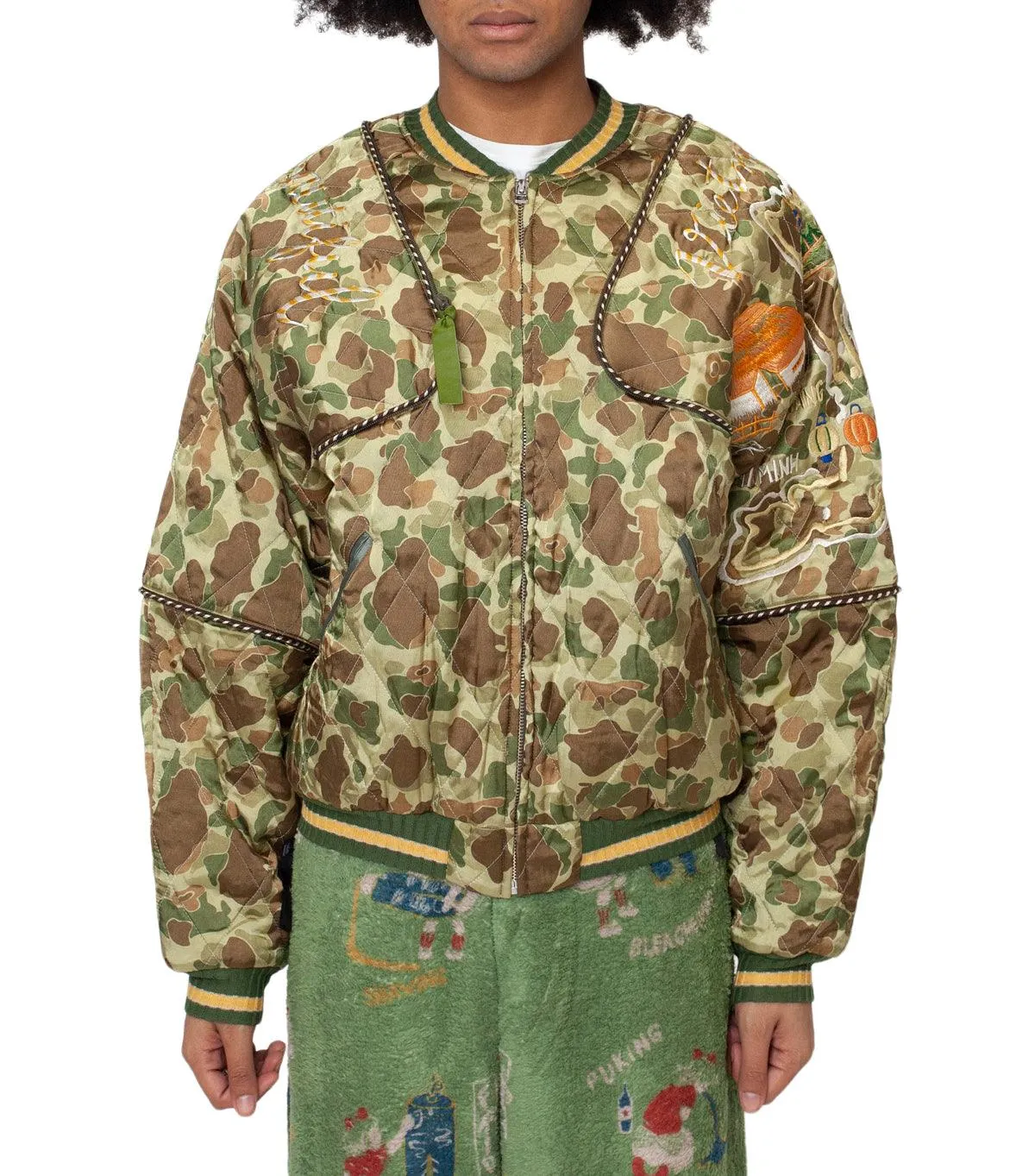 Plane Mood Kapital Rayon Satin Quilting Camo Sham Bomber Jacket (Beautiful Vietnam) Khaki