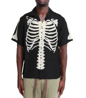 Sun Beam Kapital Silk Rayon Bone Wrangle Collar Aloha Shirt Black
