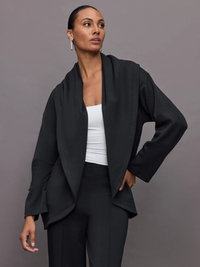 Moisture Control Fabric VNeck Design Knit Cocoon Cardigan in Interlock - Black